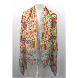 Oversized Boho Patchwork Print Scarf Woven Artsy Folk Shawl Wrap 31" x 78"